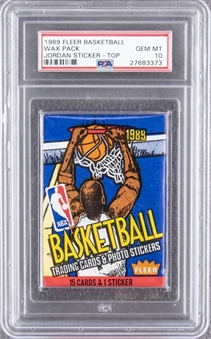 1989/90 Fleer Basketball Unopened Wax Pack – PSA GEM MT 10 – Michael Jordan Sticker on Top